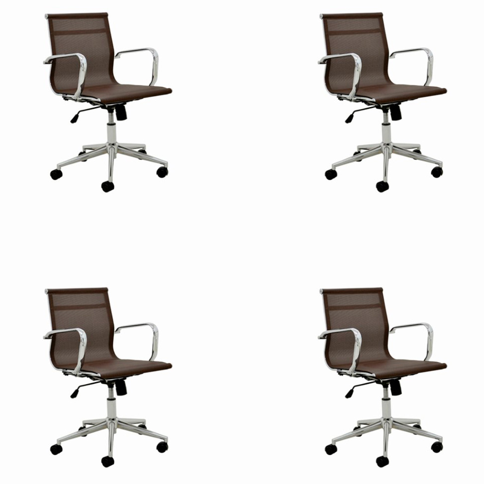 Conjunto com 4 Cadeiras de Escritório Sevilha II Marrom
