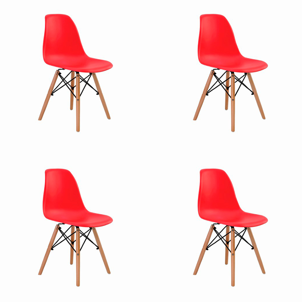 Conjunto com 4 Cadeiras de Jantar Eiffel Vermelho
