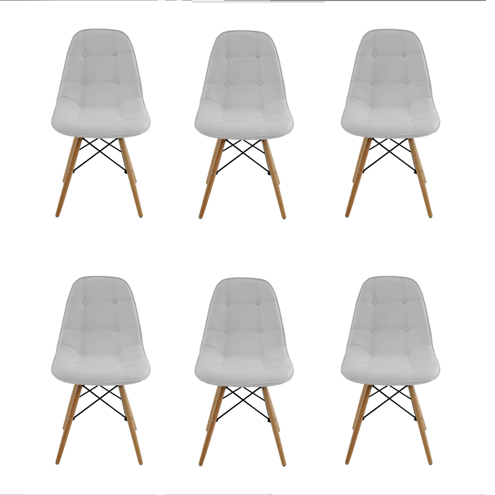 Conjunto de 6 Cadeiras Eiffel Estofada Branca