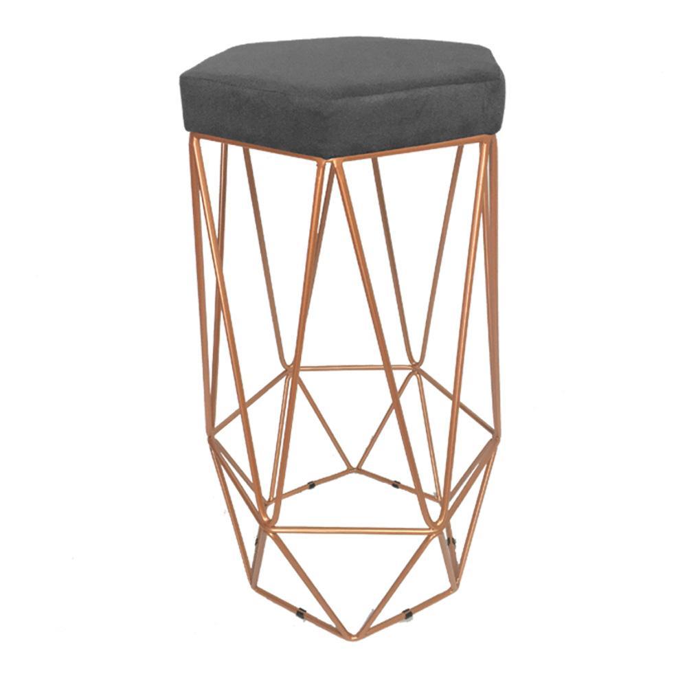 Banqueta Decorativa Hexagonal Aramado Bronze Acento em Suede