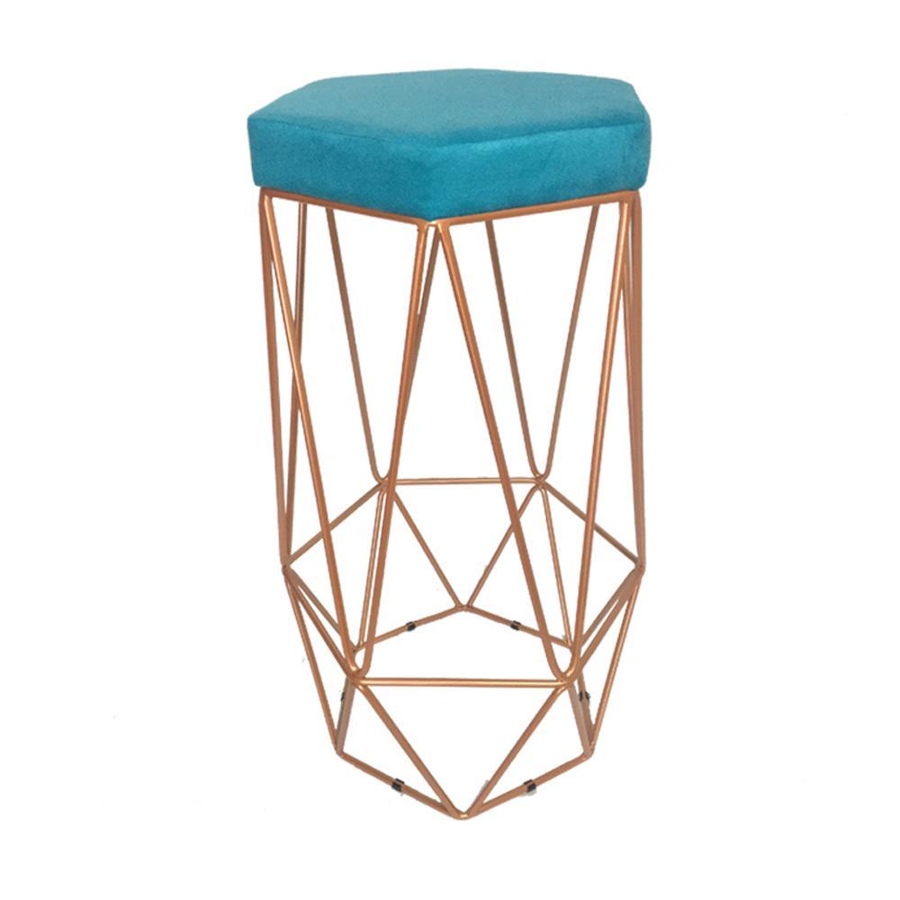 Banqueta Decorativa Hexagonal Aramado Bronze Acento em Suede