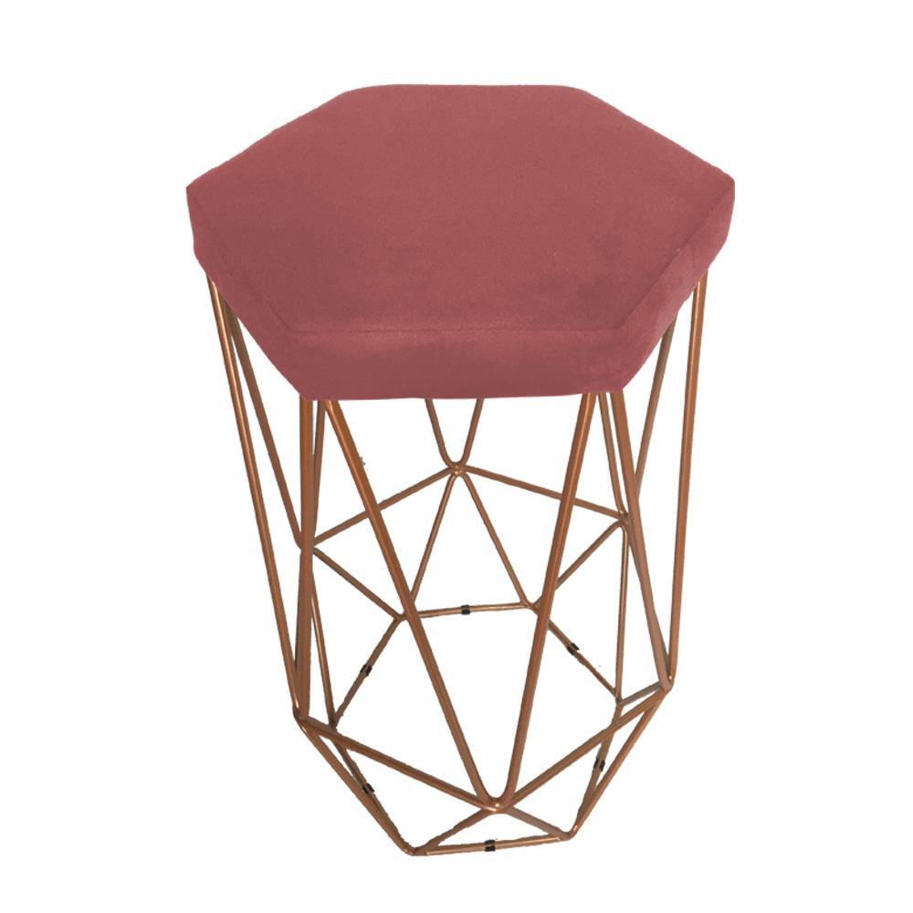 Banqueta Decorativa Hexagonal Aramado Bronze Acento em Suede