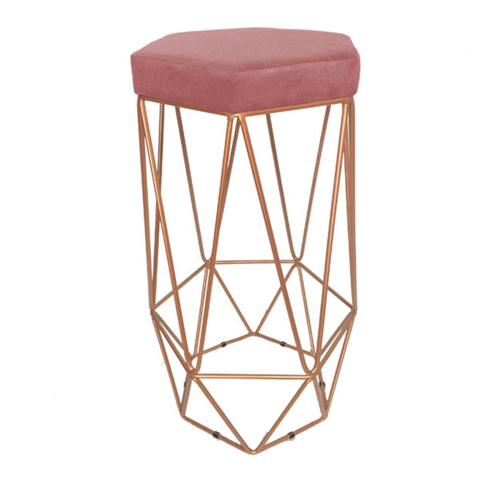 Banqueta Decorativa Hexagonal Aramado Bronze Acento em Suede