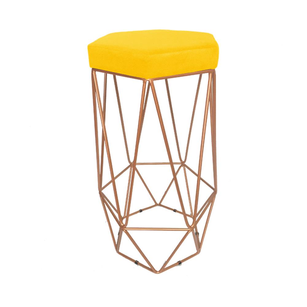 Conjunto 2 Banquetas Decorativa Hexagonal Aramado Bronze Suede Amarelo Rocha Móveis