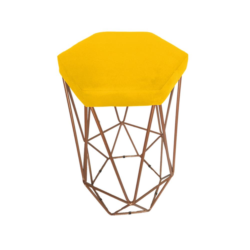 Conjunto 2 Banquetas Decorativa Hexagonal Aramado Bronze Suede Amarelo Rocha Móveis
