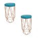 Conjunto 2 Banquetas Decorativa Hexagonal Aramado Bronze Suede Azul Tifany Rocha Móveis