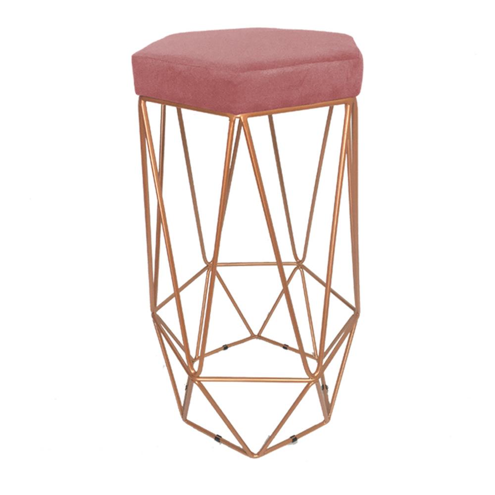 Conjunto 2 Banquetas Decorativa Hexagonal Aramado Bronze Suede Rosê Rocha Móveis