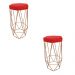 Conjunto 2 Banquetas Decorativa Hexagonal Aramado Bronze Suede Vermelho Rocha Móveis