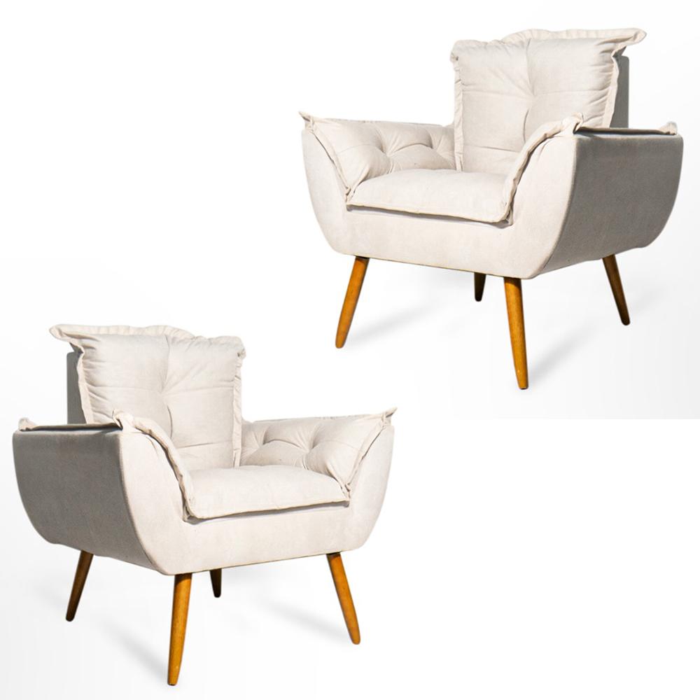 Conjunto 2 Poltronas Decorativa Opala Suede Bege Rocha Móveis