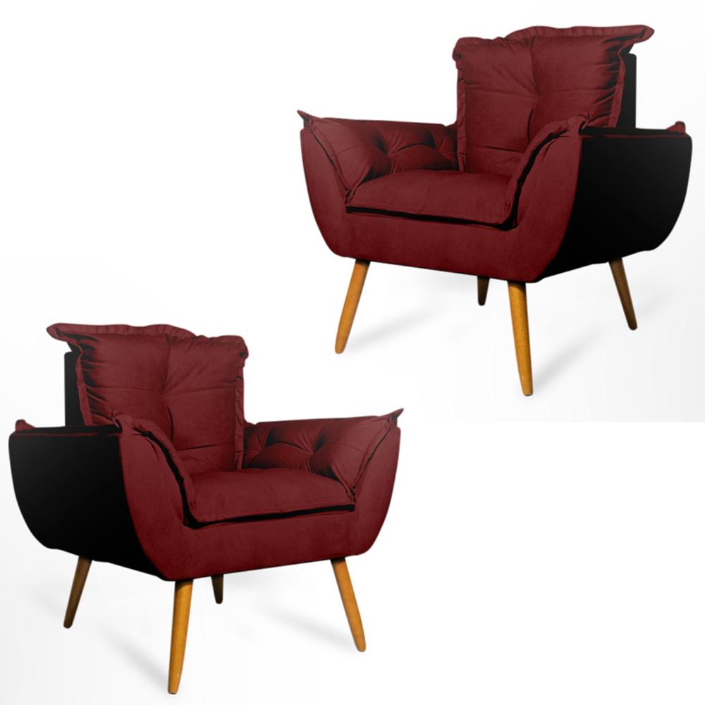 Conjunto 2 Poltronas Decorativa Opala Suede Bordô Rocha Móveis