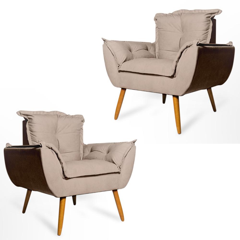 Conjunto 2 Poltronas Decorativa Opala Suede Cappuccino Rocha Móveis