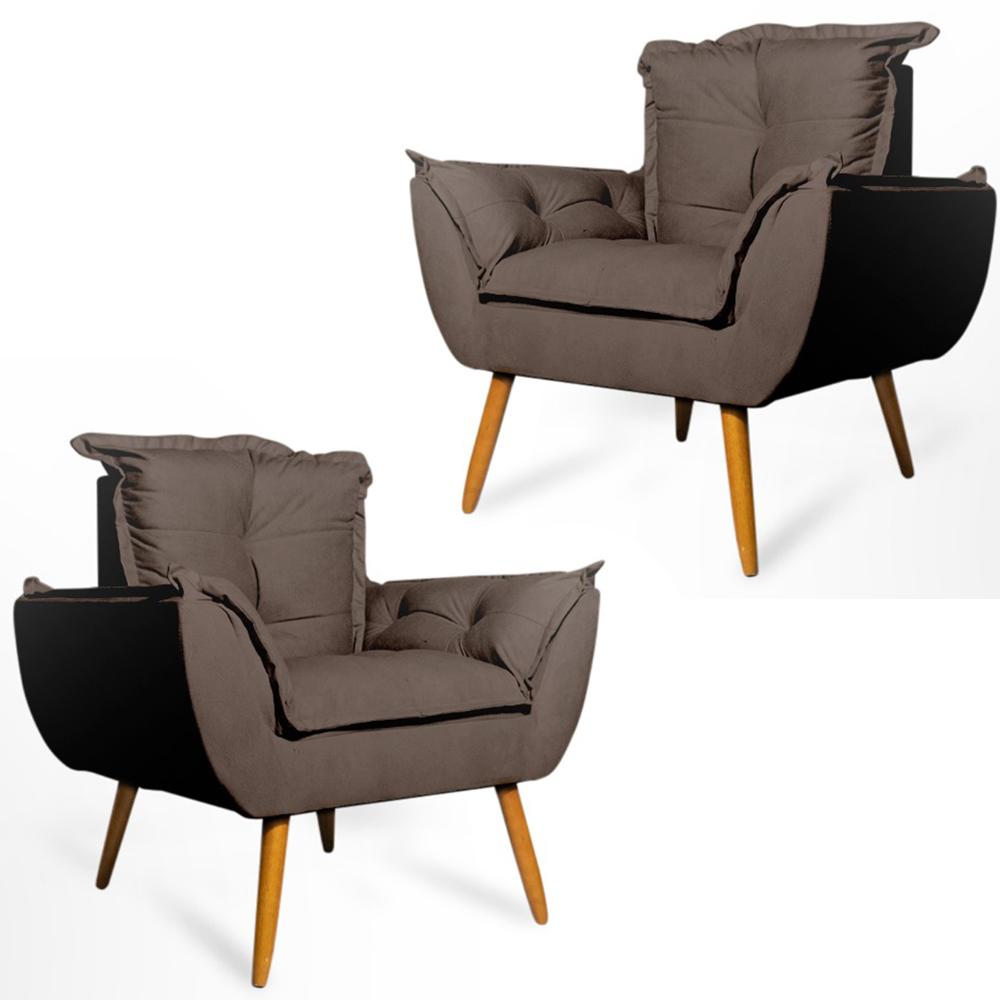 Conjunto 2 Poltronas Decorativa Opala Suede Marrom Rocha Móveis