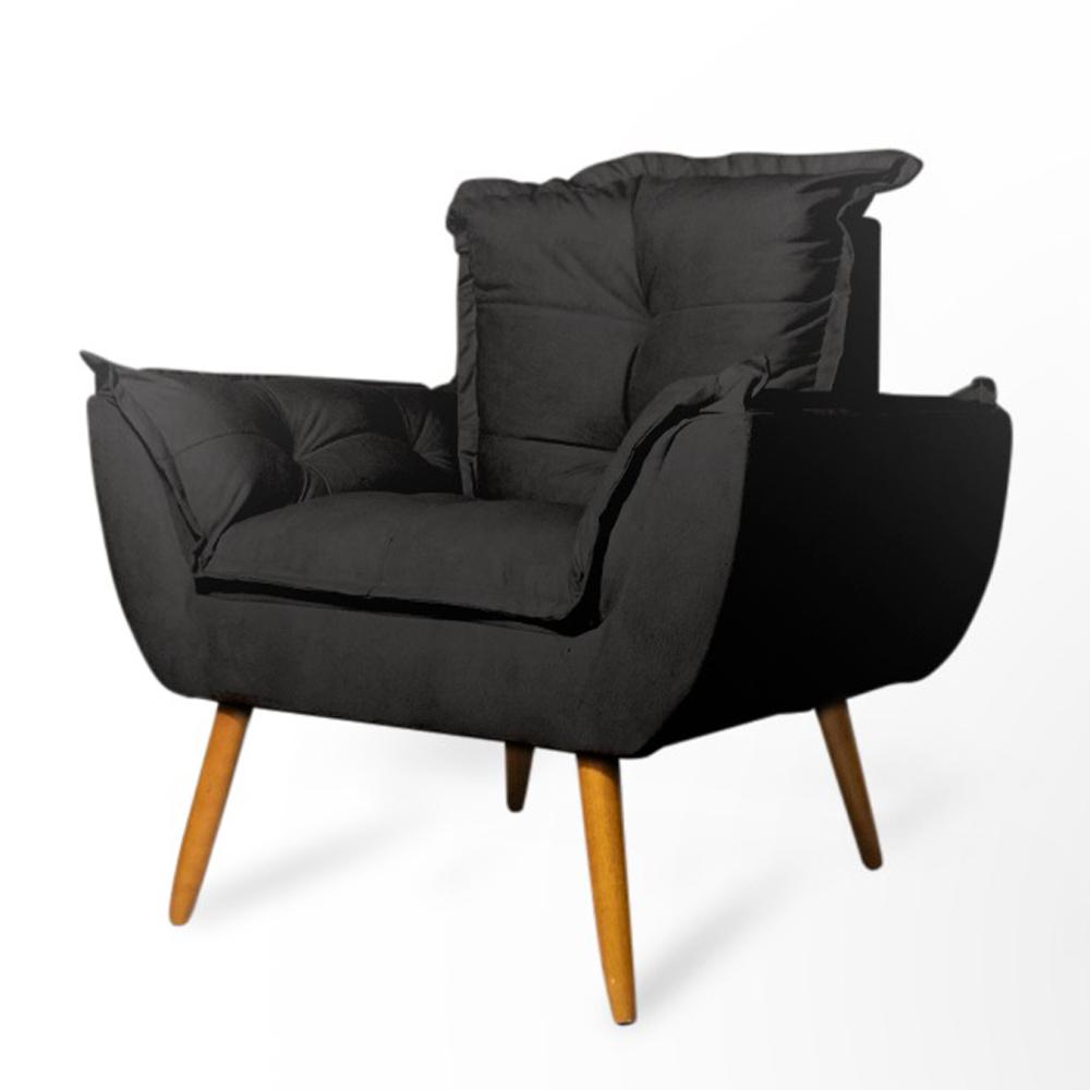 Conjunto 2 Poltronas Decorativa Opala Suede Preto Rocha Móveis