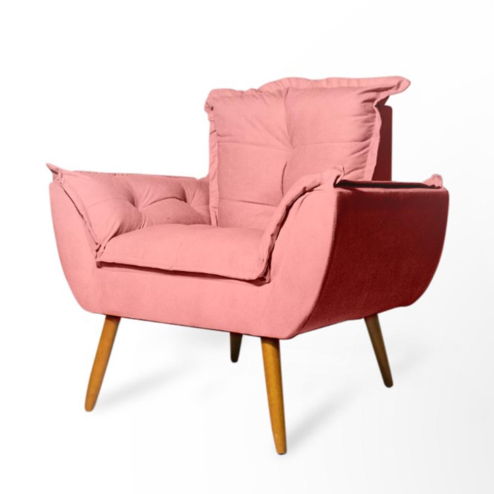 Conjunto 2 Poltronas Decorativa Opala Suede Rosê Rocha Móveis