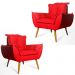 Conjunto 2 Poltronas Decorativa Opala Suede Vermelho Rocha Móveis