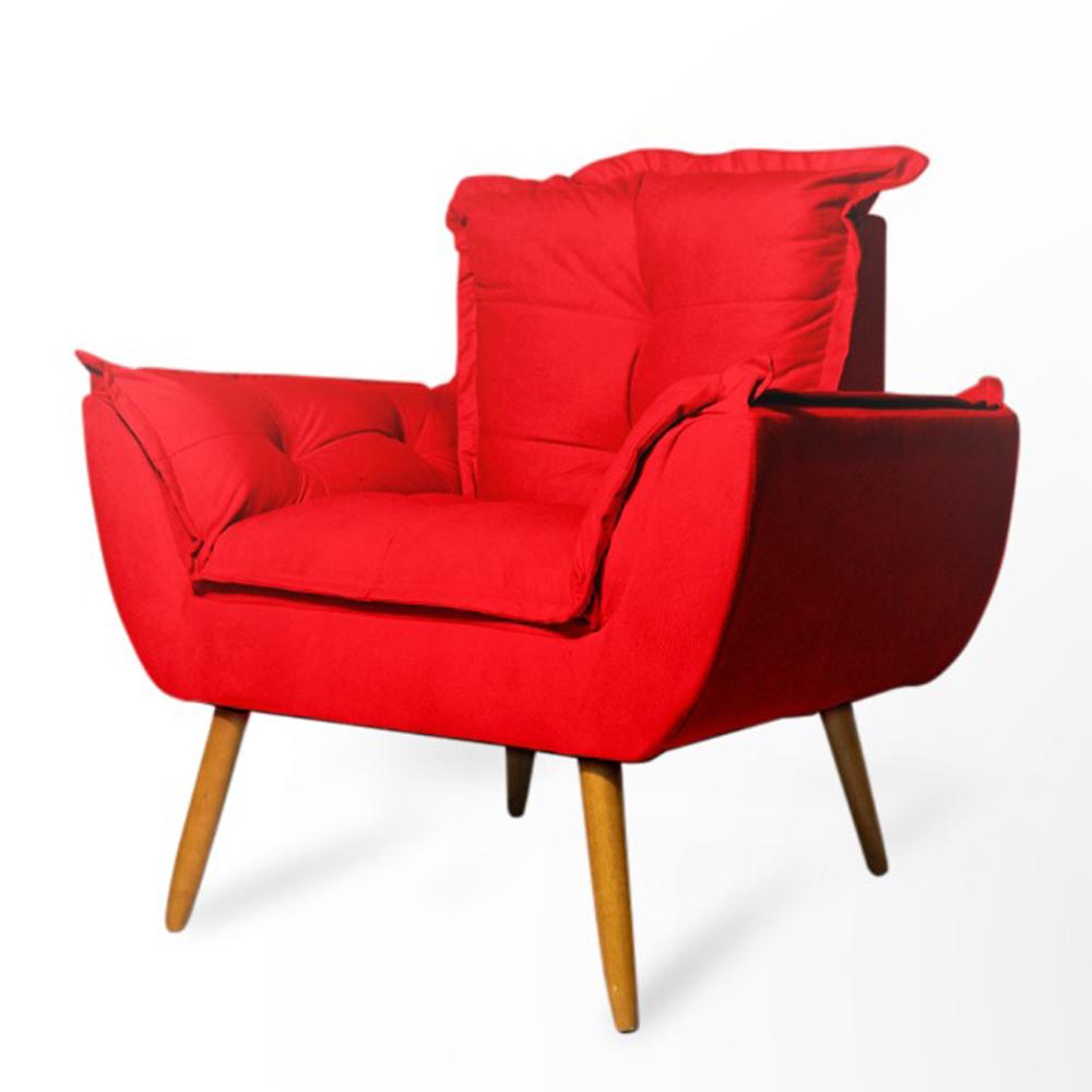 Conjunto 2 Poltronas Decorativa Opala Suede Vermelho Rocha Móveis