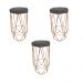 Conjunto 3 Banquetas Decorativa Hexagonal Aramado Bronze Suede Cinza Rocha Móveis