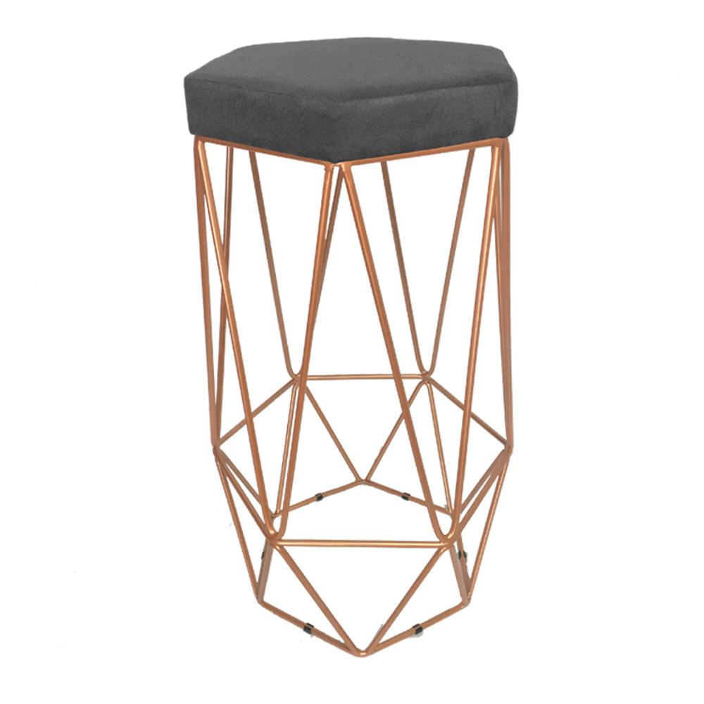 Conjunto 3 Banquetas Decorativa Hexagonal Aramado Bronze Suede Cinza Rocha Móveis