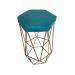Conjunto 4 Banquetas Decorativa Hexagonal Aramado Bronze Suede Azul Tifany Rocha Móveis