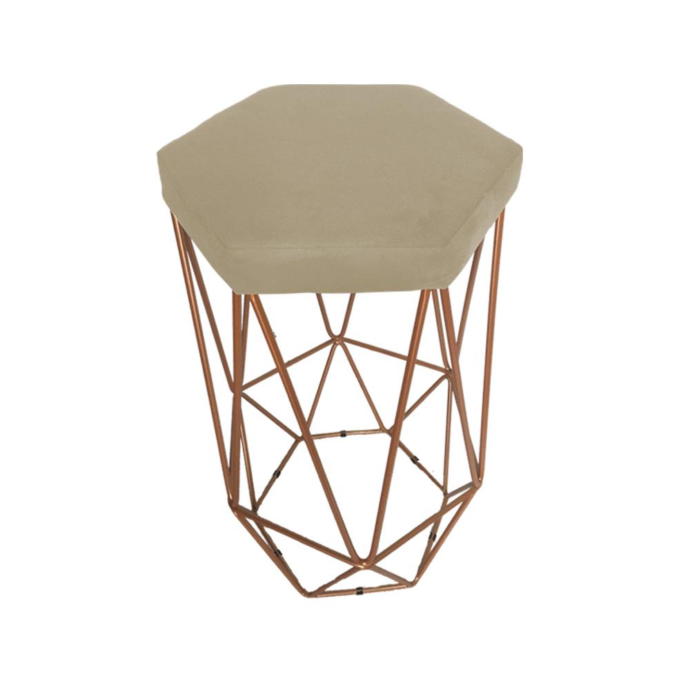 Conjunto 4 Banquetas Decorativa Hexagonal Aramado Bronze Suede Bege Rocha Móveis