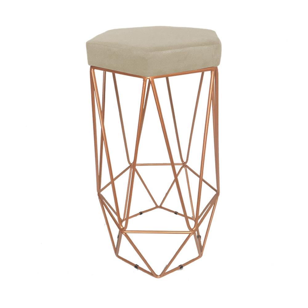 Conjunto 4 Banquetas Decorativa Hexagonal Aramado Bronze Suede Bege Rocha Móveis