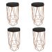 Conjunto 4 Banquetas Decorativa Hexagonal Aramado Bronze Suede Preto Rocha Móveis