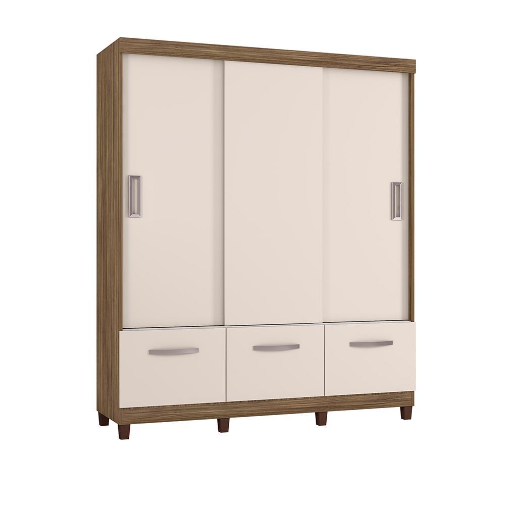 Guarda-Roupa Casal Moderno 2 Portas e 3 Gavetas Bege Claro