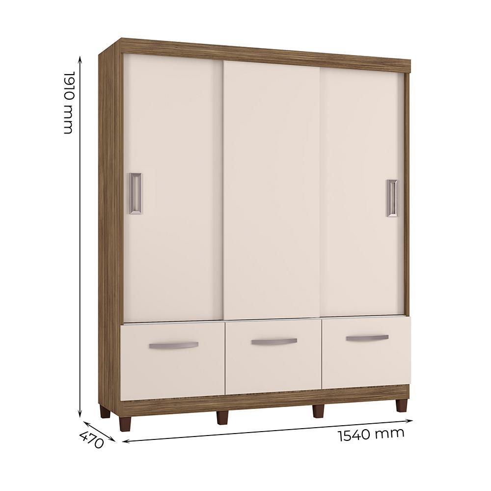 Guarda-Roupa Casal Moderno 2 Portas e 3 Gavetas Bege Claro