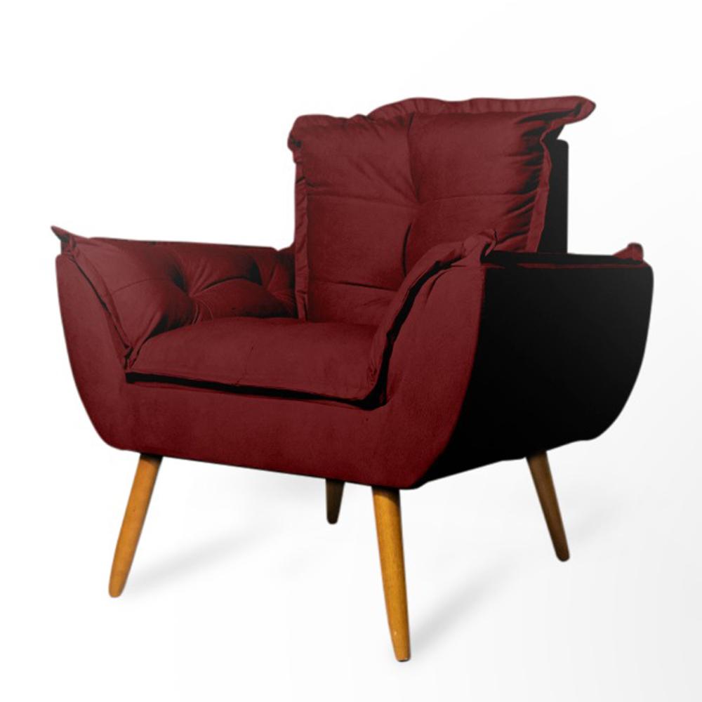 Poltrona Decorativa Opala Suede Bordô Rocha Móveis