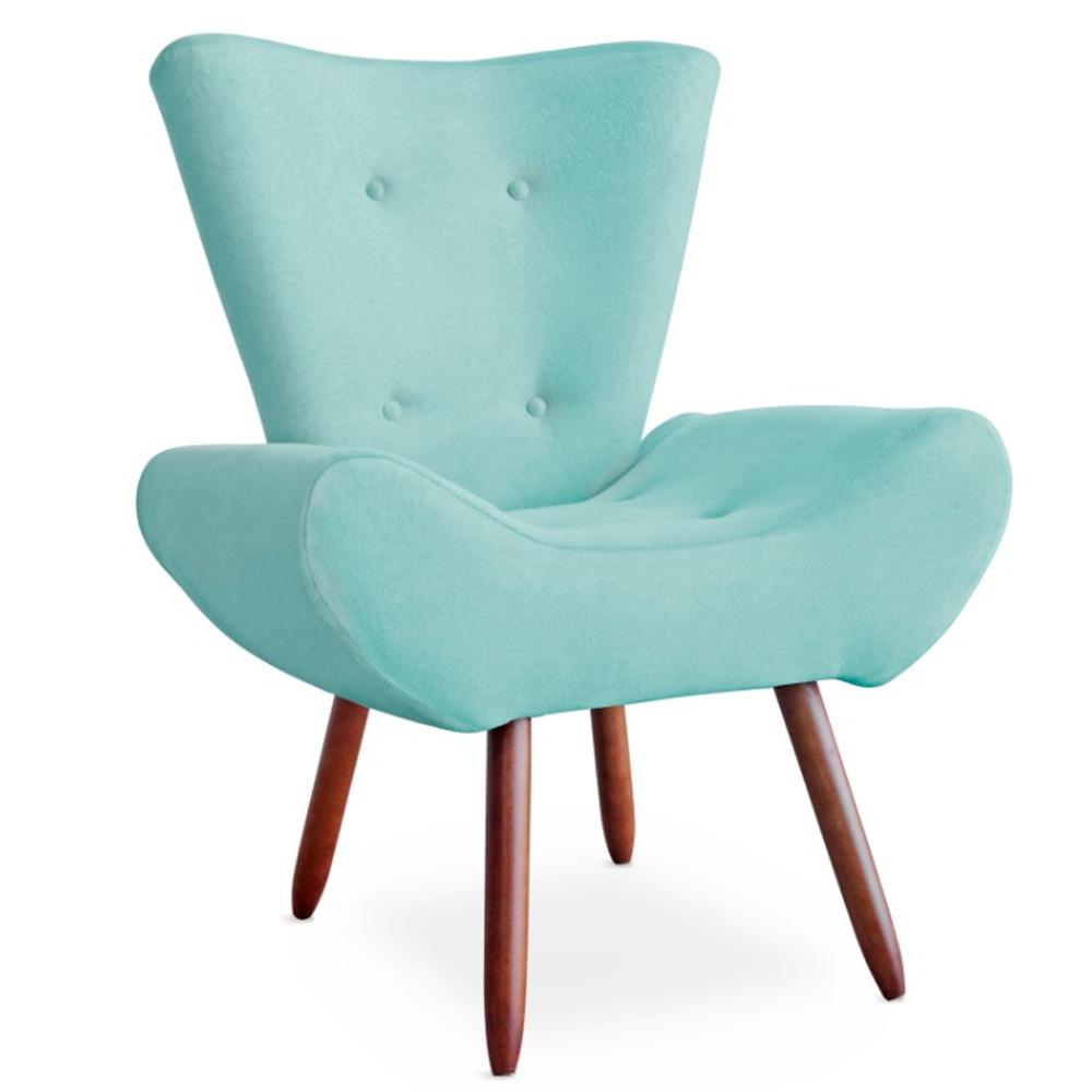 Poltrona Decorativa para Sala Bella Pés Palito Suede Azul Turquesa Rocha Móveis