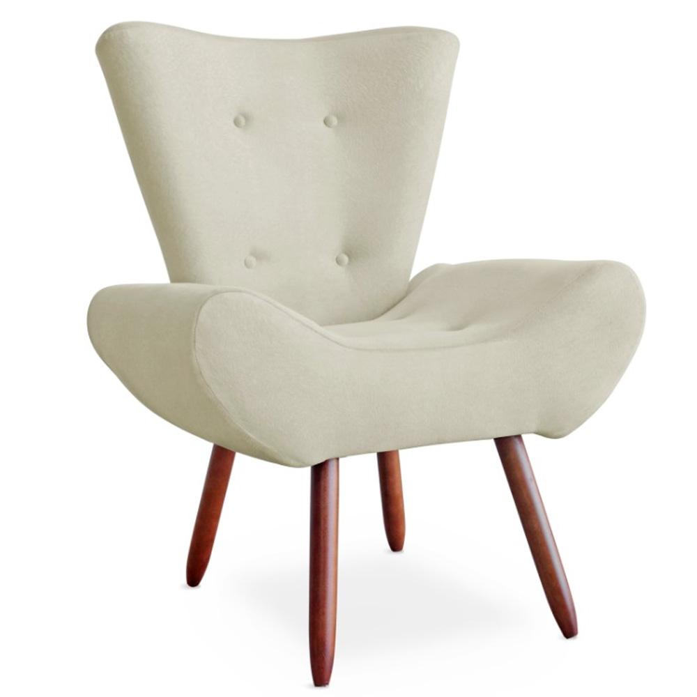 Poltrona Decorativa para Sala Bella Pés Palito Suede Bege Rocha Móveis