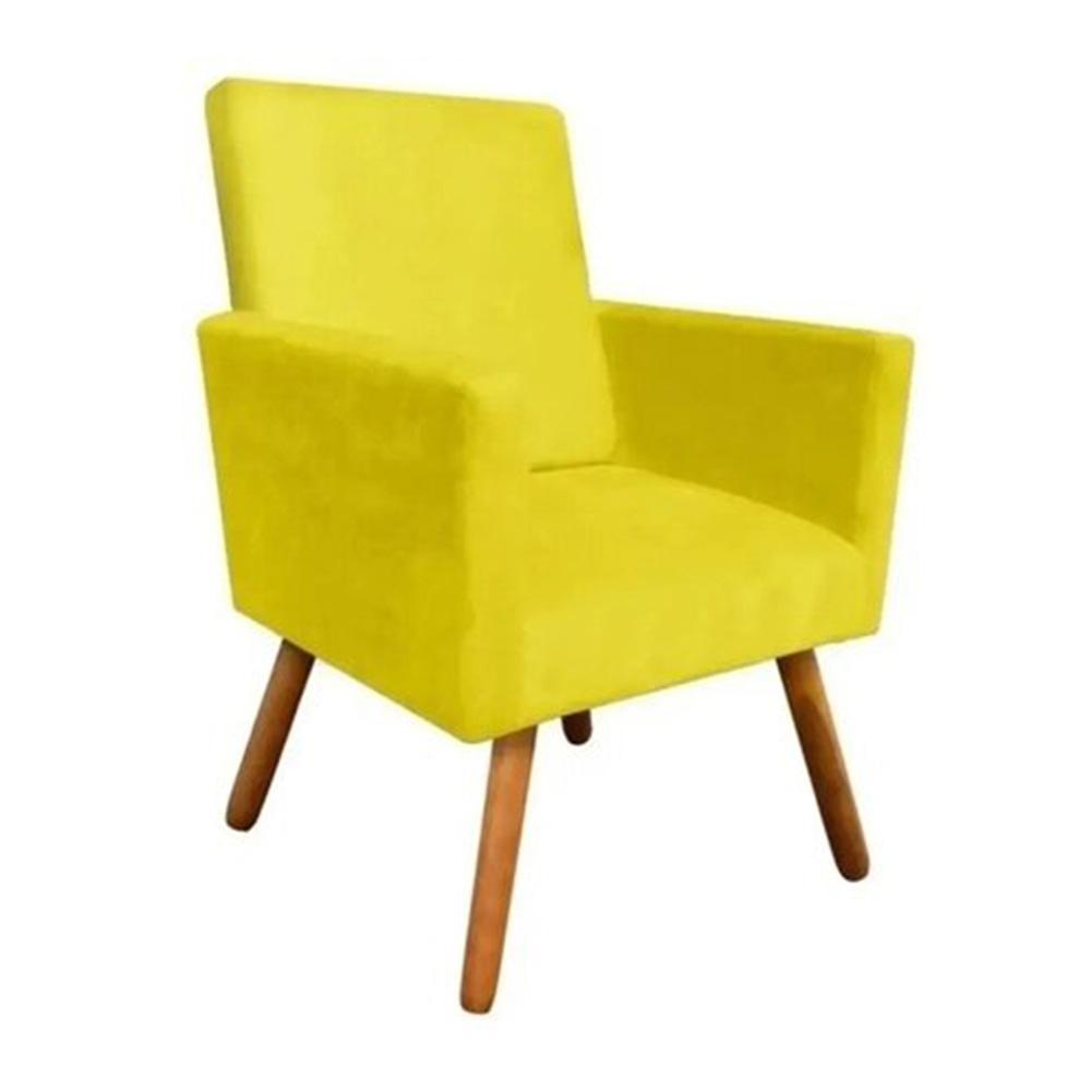 Poltrona Decorativa para Sala Nina Pés Palito Suede Amarelo Rocha Móveis