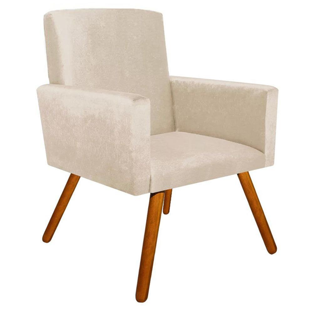 Poltrona Decorativa para Sala Nina Pés Palito Suede Bege Rocha Móveis