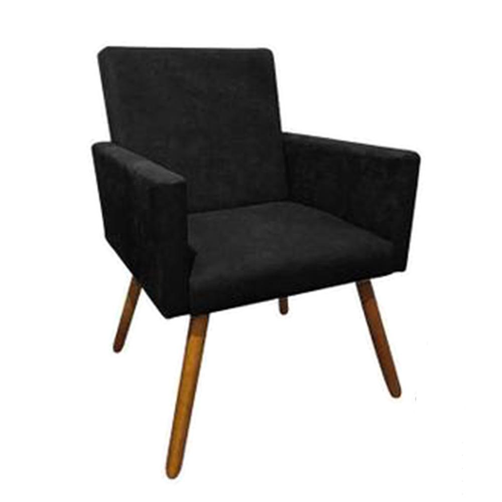 Poltrona Decorativa para Sala Nina Pés Palito Suede Preto Rocha Móveis