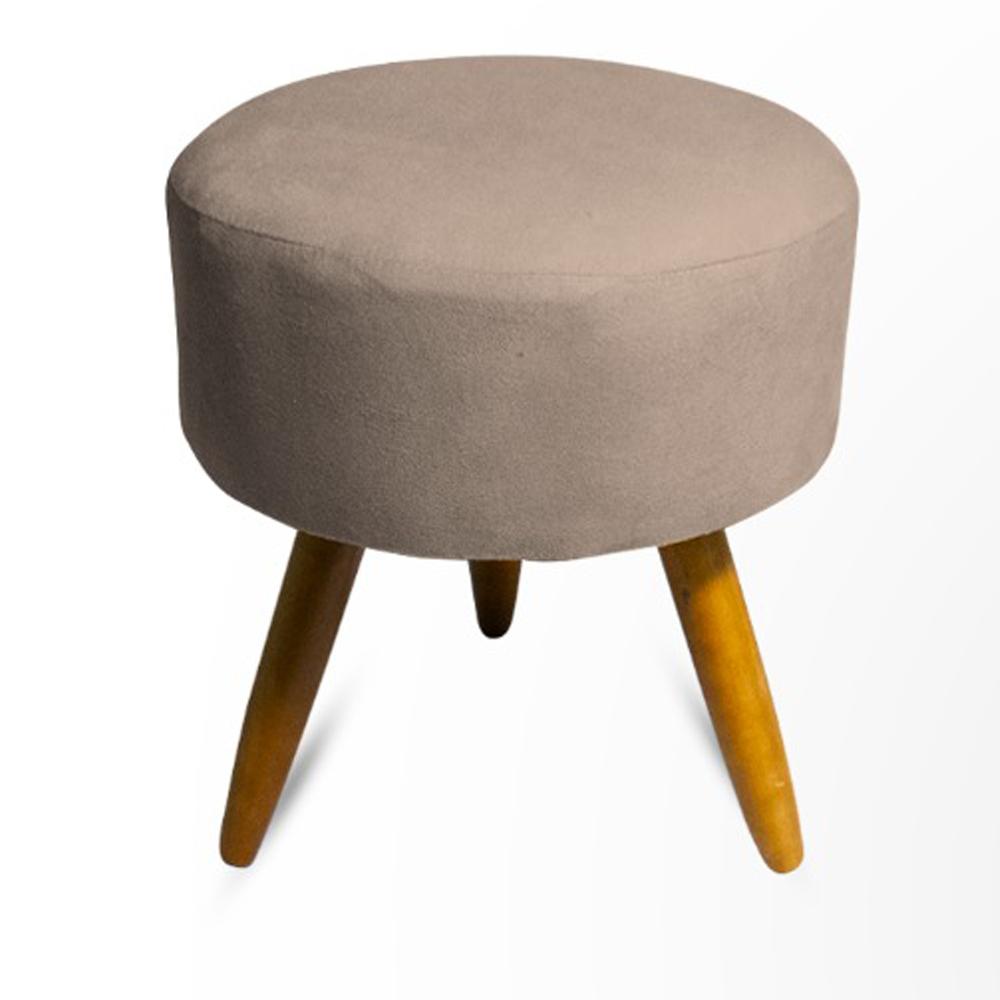 Puff Decorativo Redondo Pés Palito Suede Cappuccino Rocha Móveis