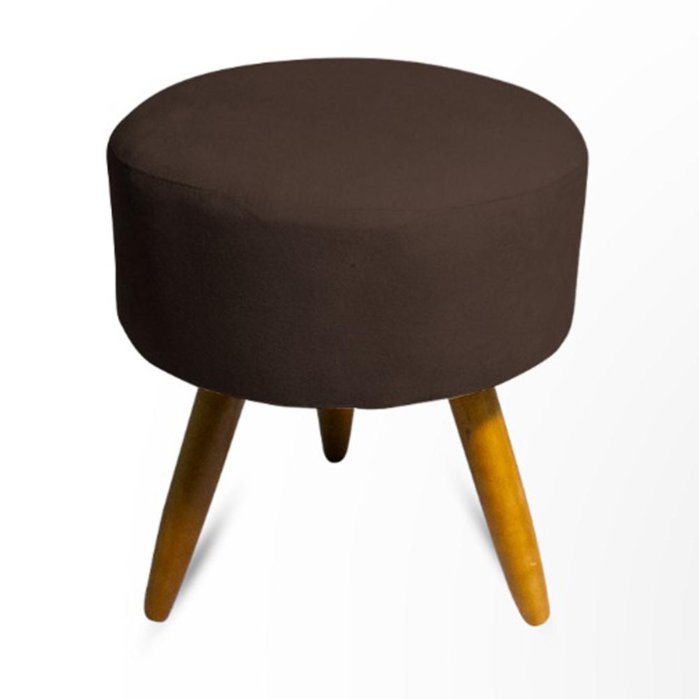 Puff Decorativo Redondo Pés Palito Suede Marrom Rocha Móveis