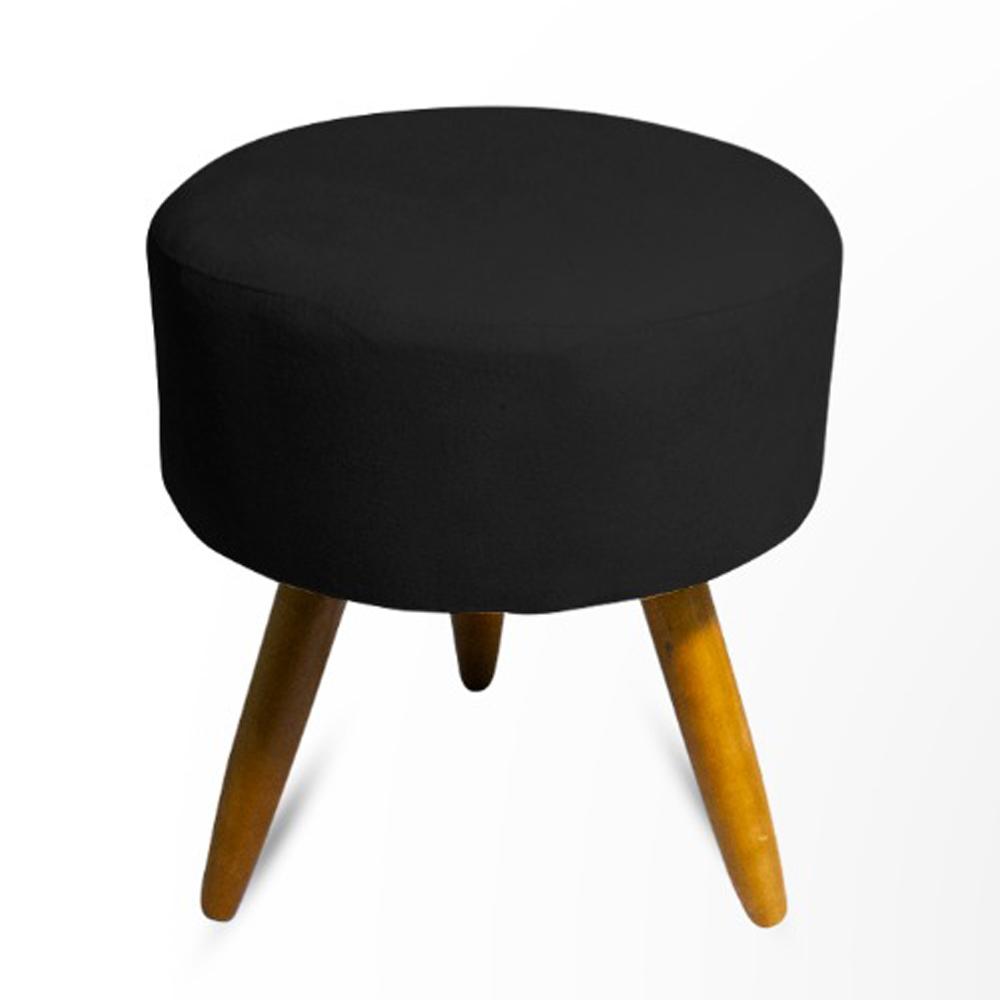 Puff Decorativo Redondo Pés Palito Suede Preto Rocha Móveis