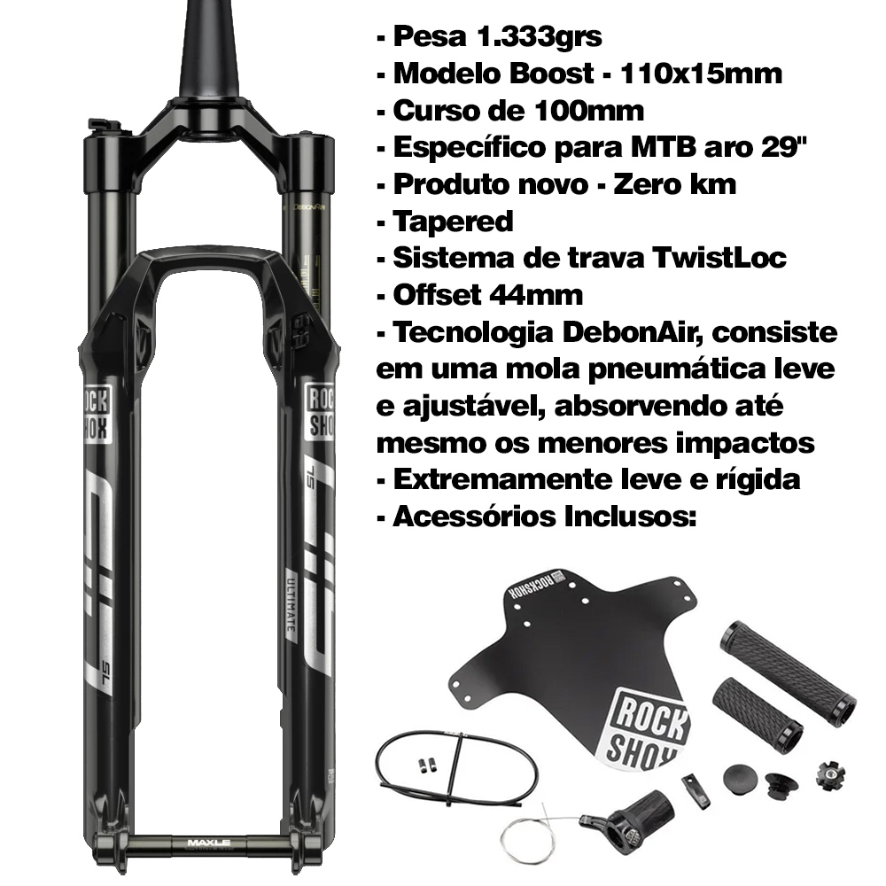 Suspensão SID SL ULTIMATE BOOST Aro 29 Controle Manual Preto L27 - Rock Shox