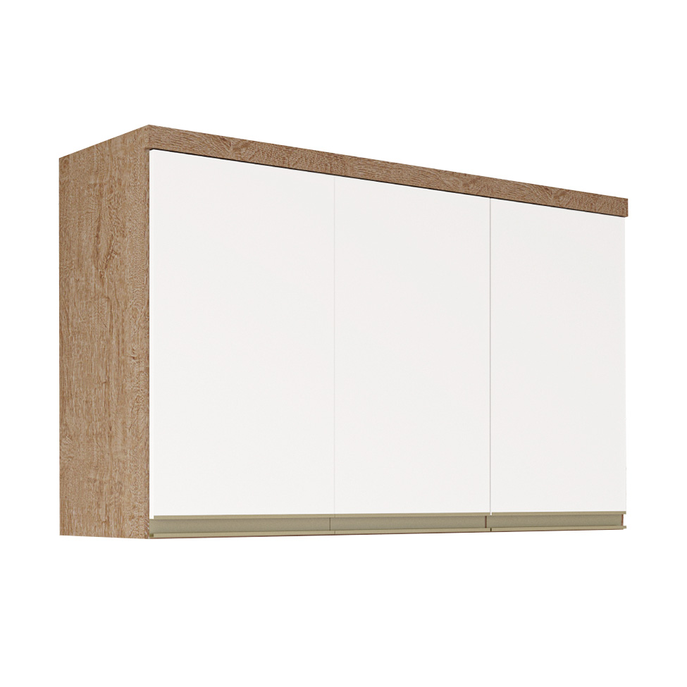 Armário Aéreo Chardonnay 3 Portas Castanho e Branco
