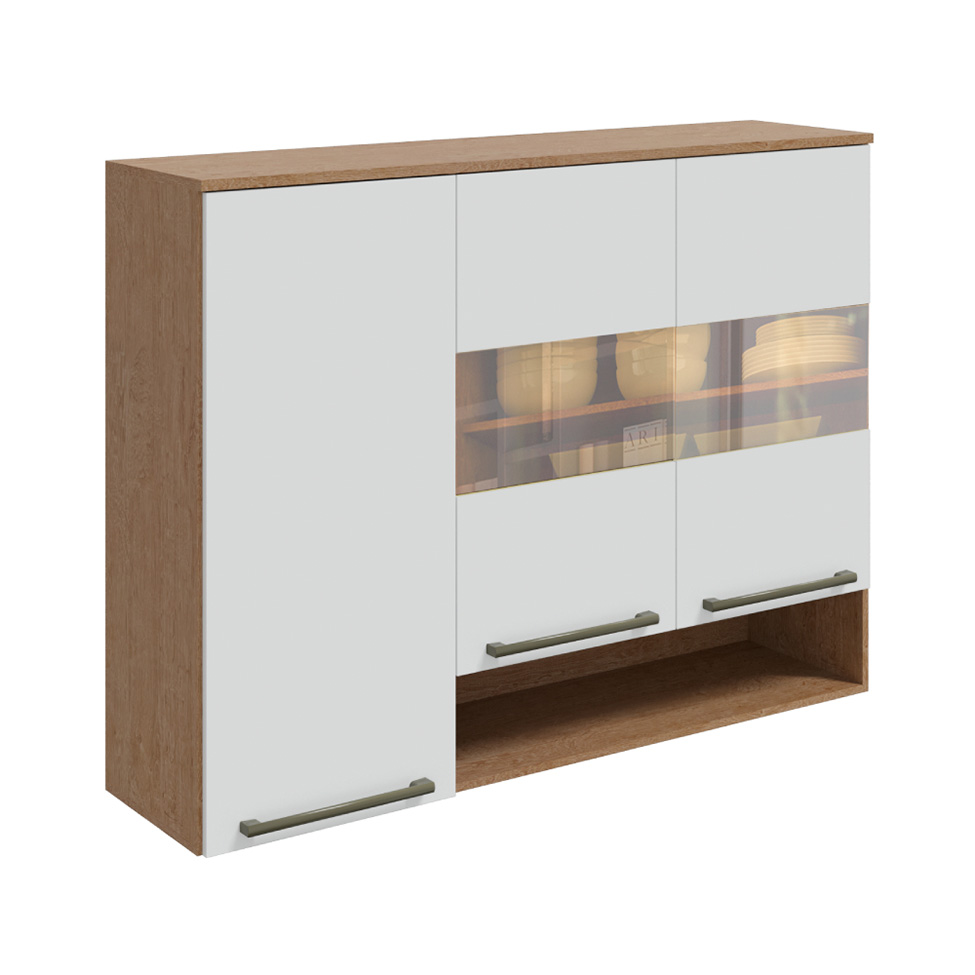 Armário Aéreo Napoli Prime 3 Portas Castanho e Branco