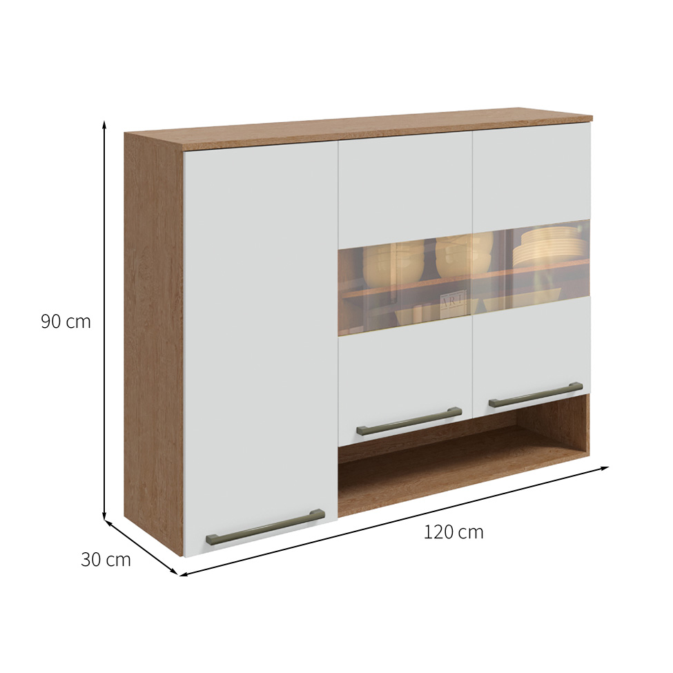 Armário Aéreo Napoli Prime 3 Portas Castanho e Branco
