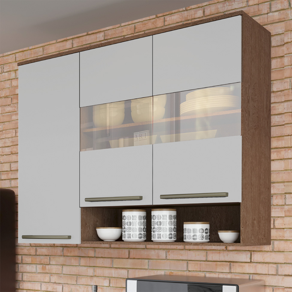 Armário Aéreo Napoli Prime 3 Portas Castanho e Branco