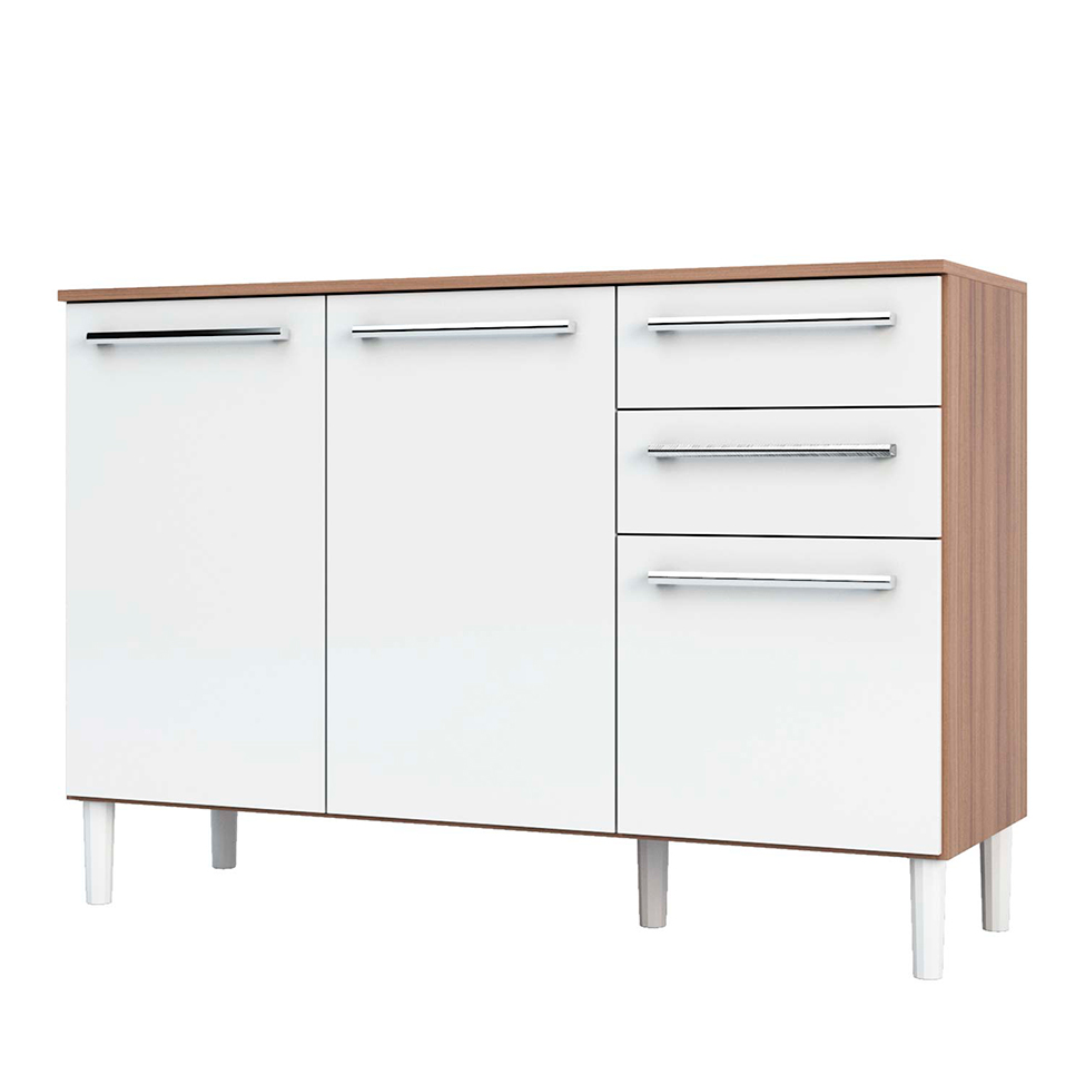 Balcão de Cozinha com Tampo Carménere 3 Portas 2 Gavetas Marrom e Branco