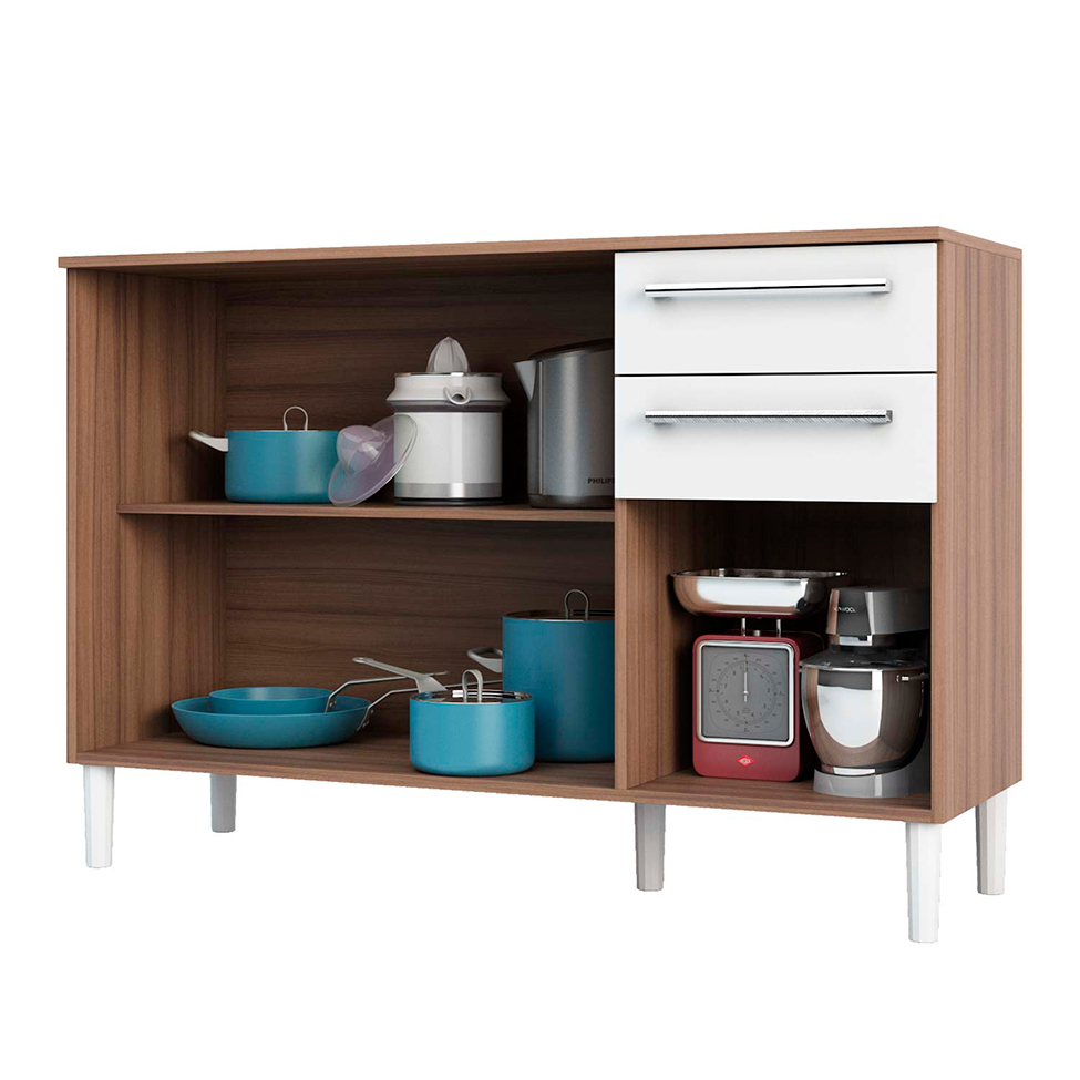Balcão de Cozinha com Tampo Carménere 3 Portas 2 Gavetas Marrom e Branco