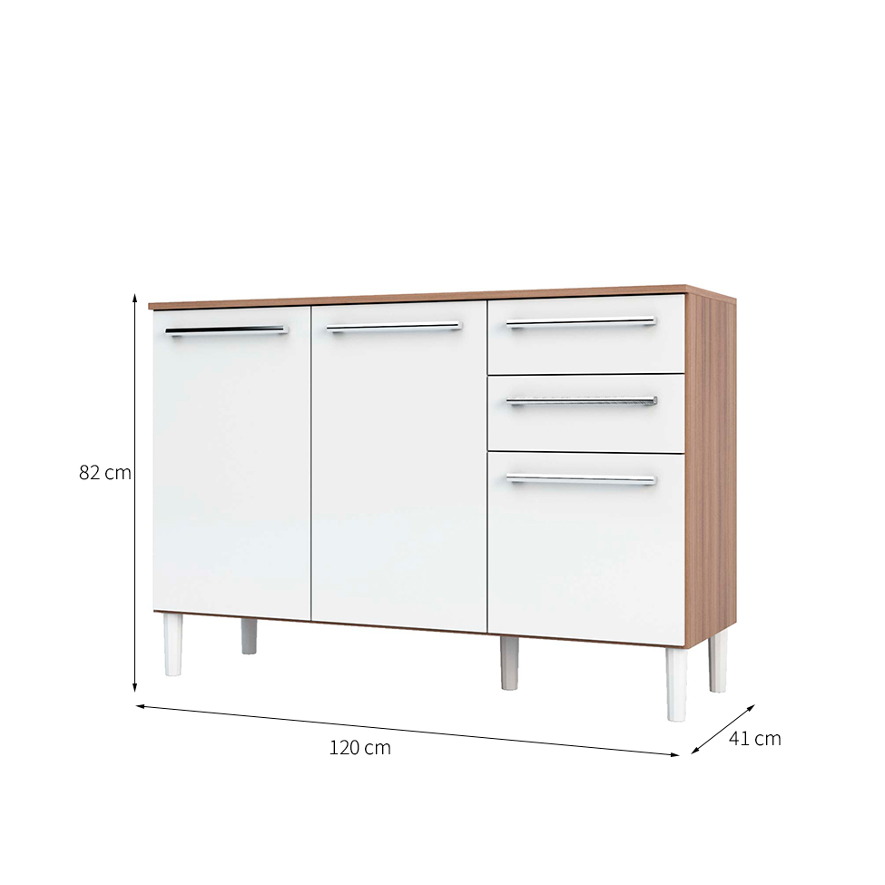 Balcão de Cozinha com Tampo Carménere 3 Portas 2 Gavetas Marrom e Branco