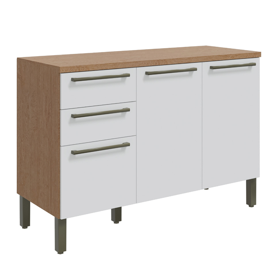 Balcão de Cozinha com Tampo Napoli Prime 3 Portas 2 Gavetas Castanho e Branco