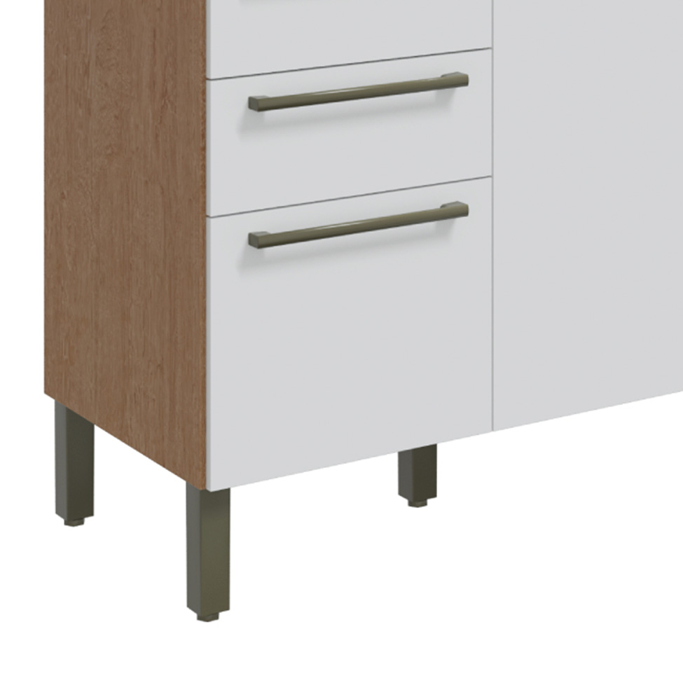 Balcão de Cozinha com Tampo Napoli Prime 3 Portas 2 Gavetas Castanho e Branco