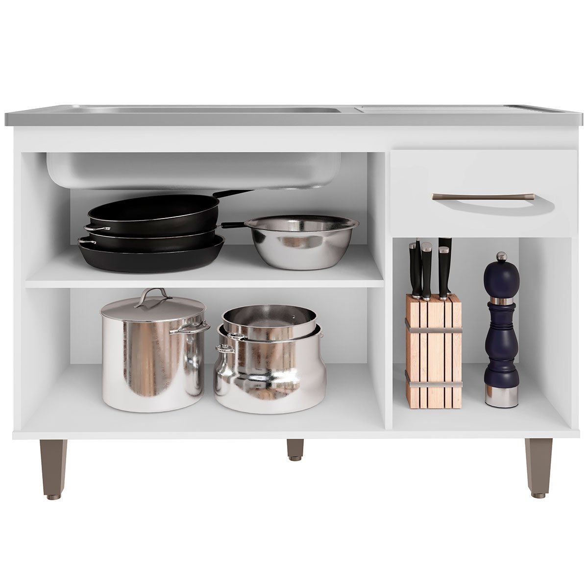 Balcão de Cozinha 120 cm 3 Portas 1 Gaveta s/ Tampo Franca Branco