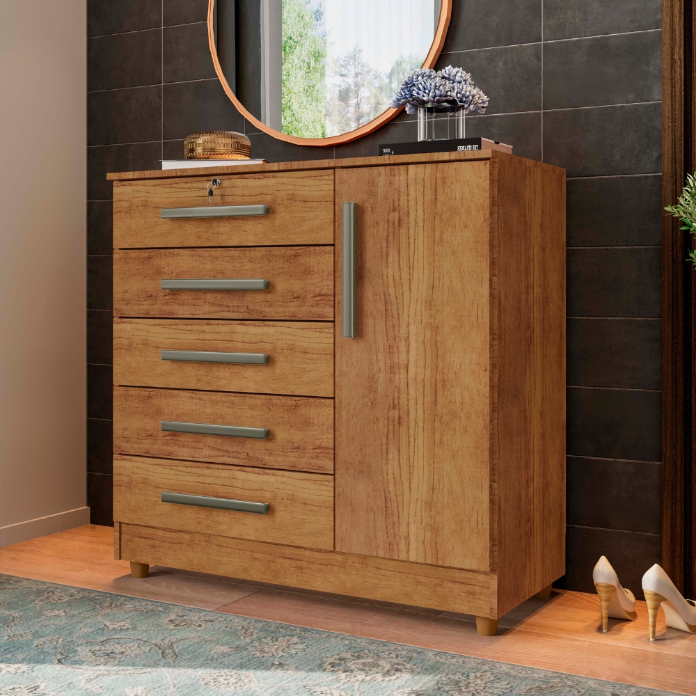 Cômoda Vitória 5 Gavetas 1 Porta Rud Rack Cedro 