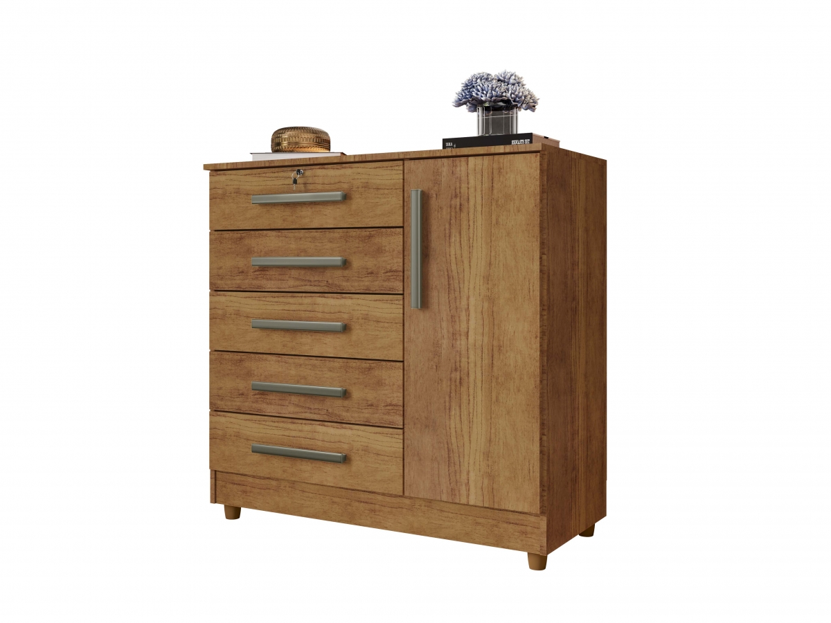 Cômoda Vitória 5 Gavetas 1 Porta Rud Rack Cedro 